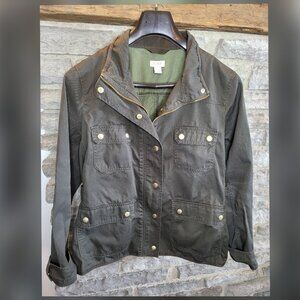 J Crew Military Field Utility Jacket Olive Green Womens XL Full Zip Pockets